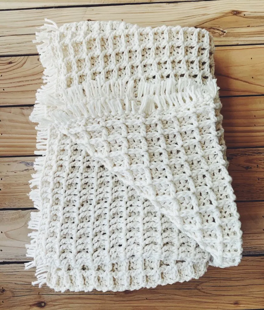 Crochet waffle stitch blanket for dorm