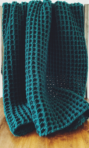 Evergreen Crochet Blanket; Waffle Stitch
