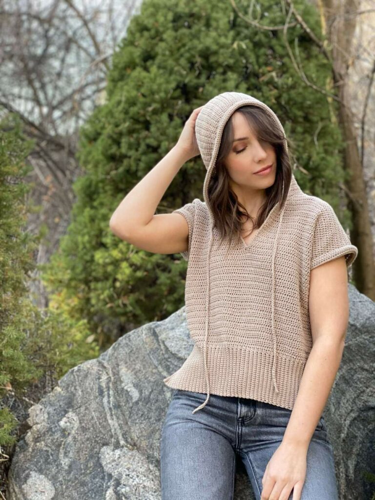 short sleeve crochet hoodie