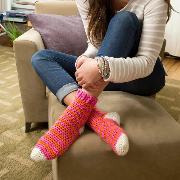 FREE Pattern] Cozy Crochet Slipper Socks Made with Caron Chunky Cakes Yarn!