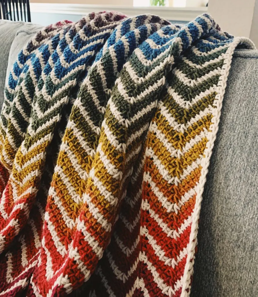 C2C Tunisian Rainbow Plaid Blanket Crochet Pattern