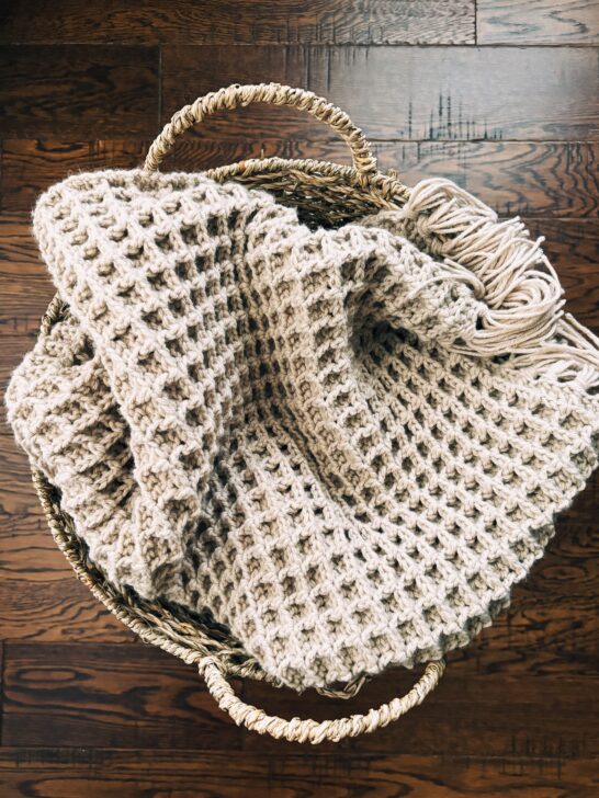 Waffle Stitch Fringed Crochet Throw