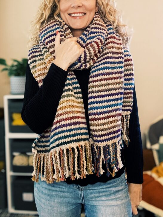 Easy Tunisian Crochet Blanket Scarf Pattern with Rope Tassels