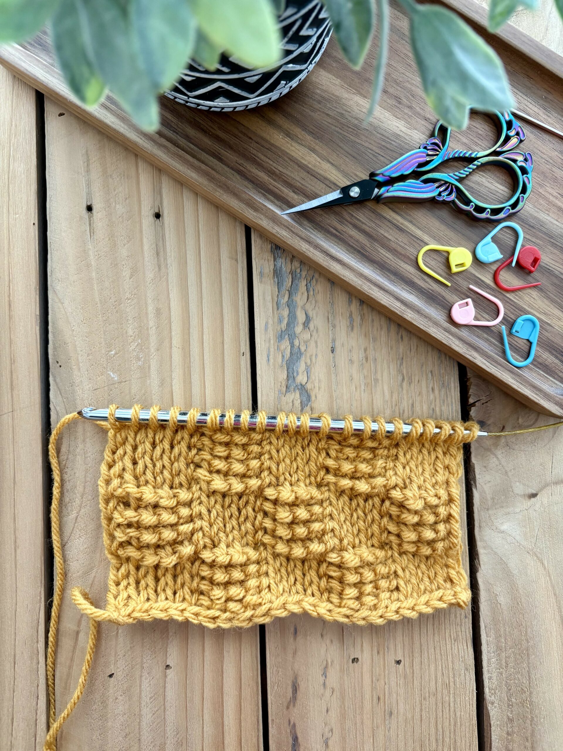 Tunisian crochet basketweave stitch with knit stitch and reverse stitch