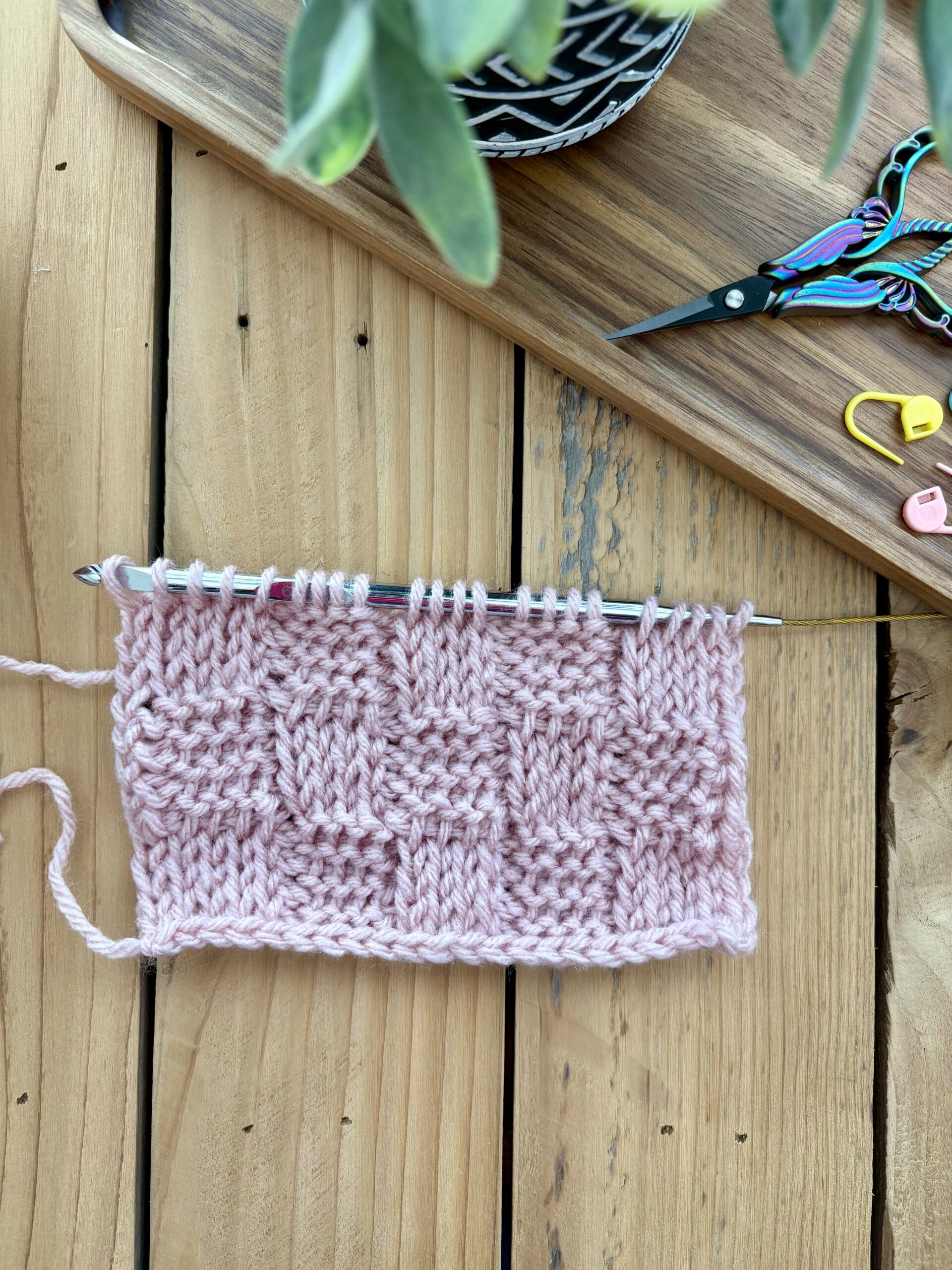 Tunisian crochet basketweave stitch with knit stitches and purl stitches