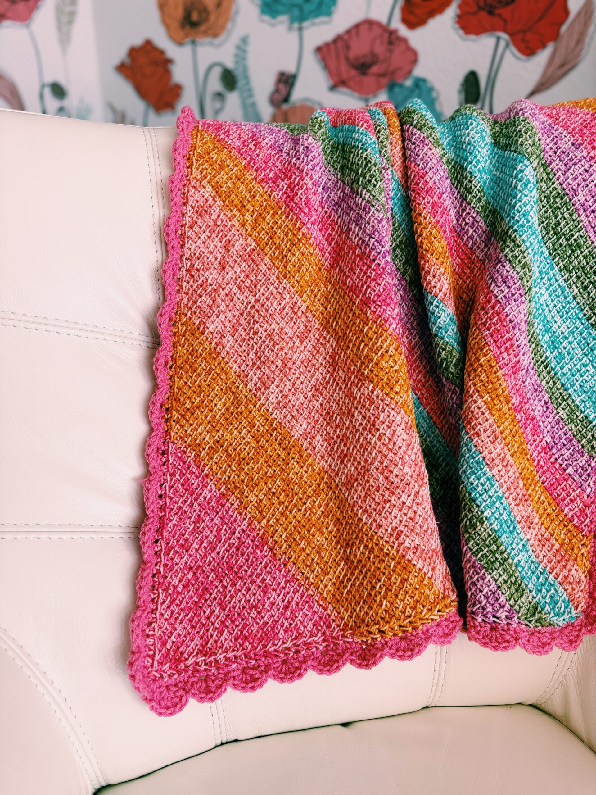 Tunisian Crochet C2C Baby Blanket with Self-Striping Yarn