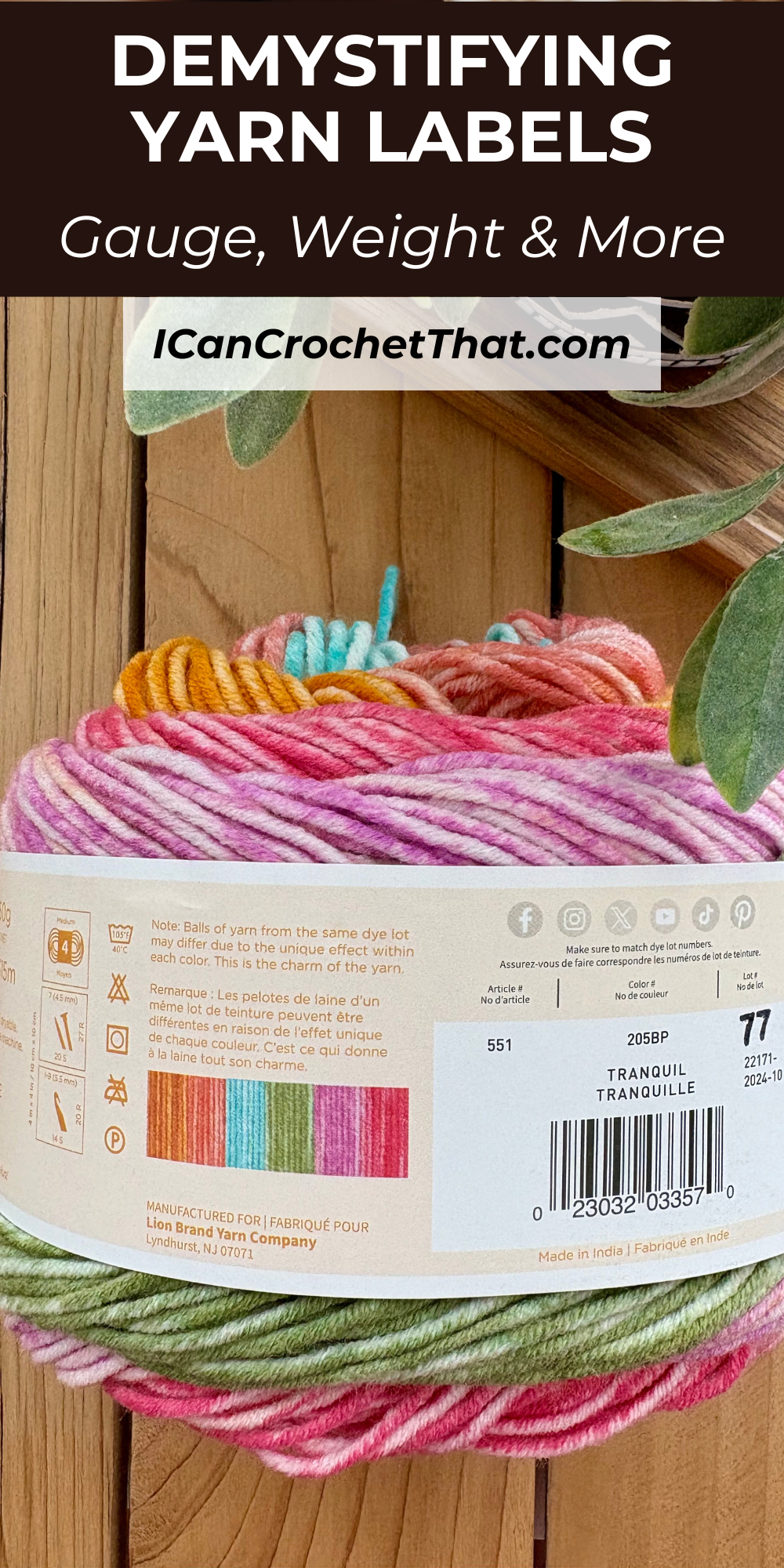 Beginner-friendly guide pointing to different parts of a yarn label