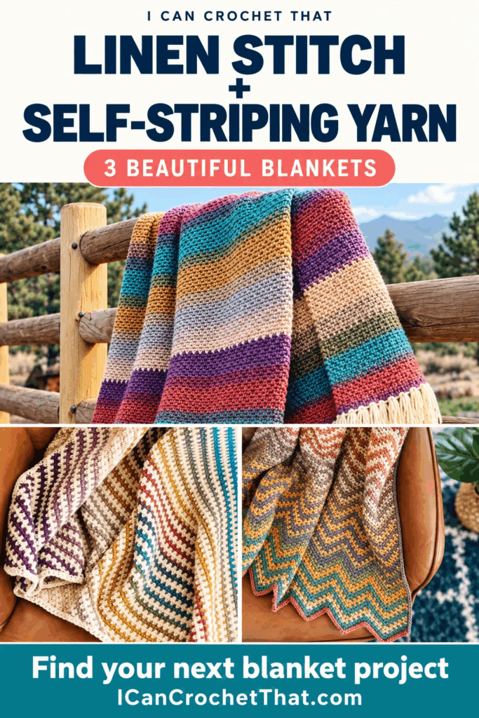 Two Color Crochet Stitch Patterns Linen Stitch Crochet Blankets Using Self-Striping Yarn